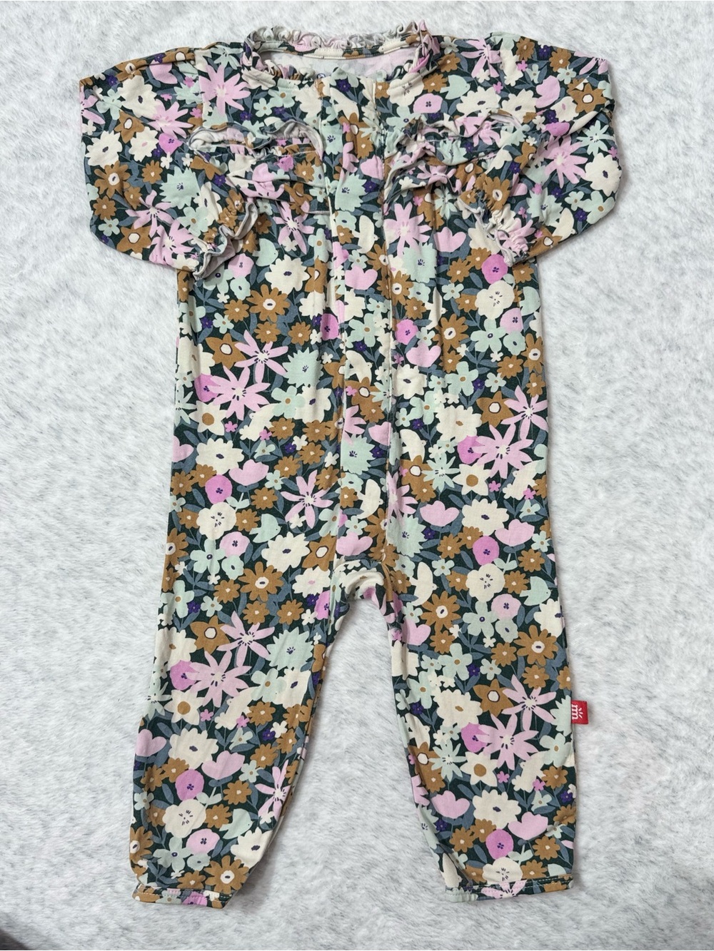 Magnetic Me Dark Floral Footless Ruffle Sleeper 6-9M Baby Girl Modal Green Bloom